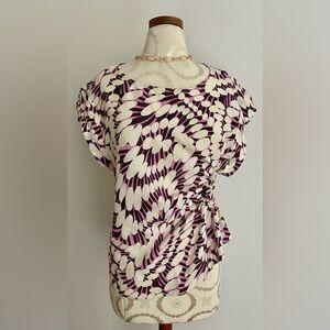 Rachel Comey Pink Patterned Blouse with Ruched Waist .... Medium